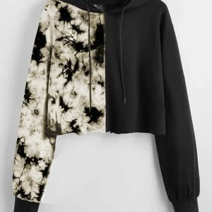 Danami Tie & Die Printed Crop Hoodie- Black