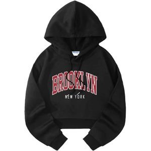 Danami Crop Hoodie With Brooklyn New York Print - Black