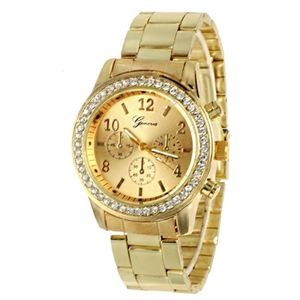 Geneva Full Steel Crystal Rhynestone Unisex Wrist Watch-Gold