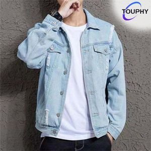 TOUPHY Denim Jacket Korean Casual Jacket Youth Trend Hooded Couple-Light Blue